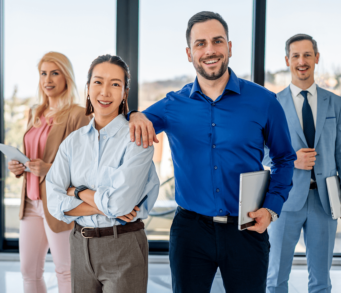 Smiling business team in office setting