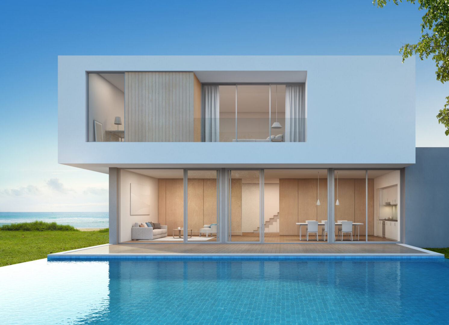 Contemporary beachfront villa with swimming pool