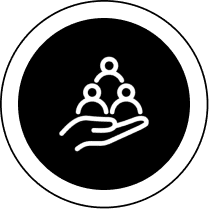 Community support icon on black background